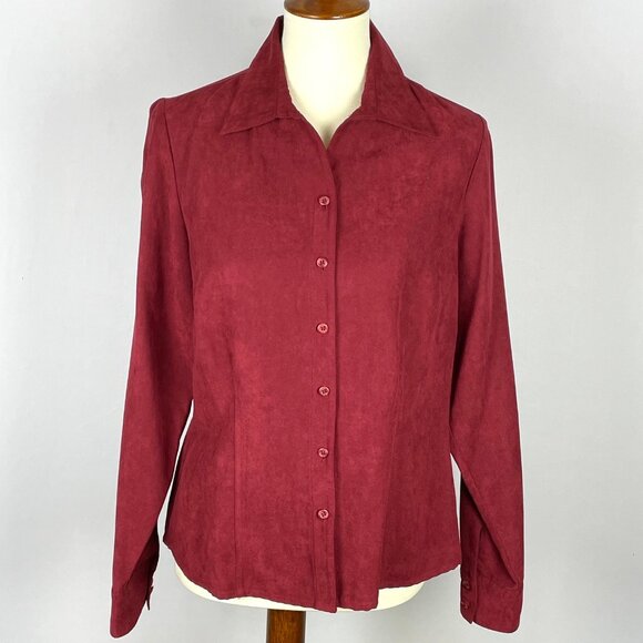 Sonoma Faux Suede Top Sz M Full Button Shacket Burgundy Career Office Capsule - Picture 1 of 6